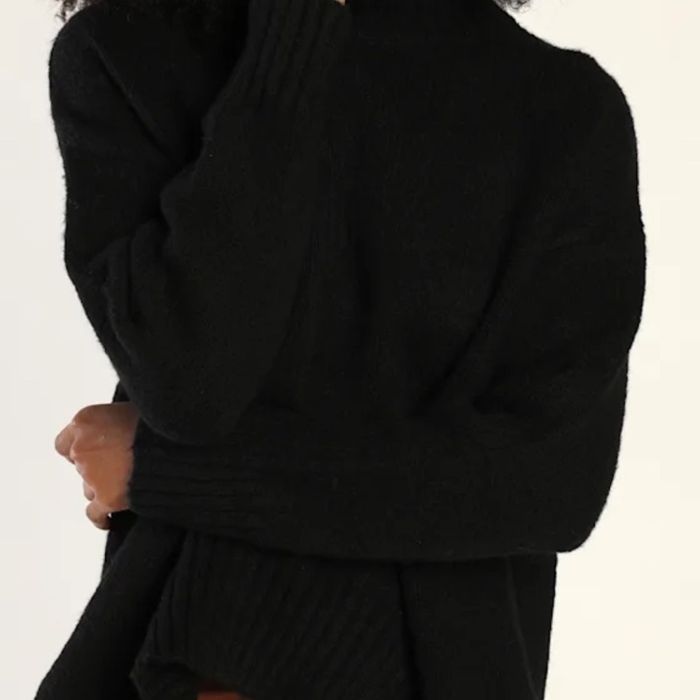 Lulus Chic Chilling Black Oversized Mock Neck Sweater - Size Small - Picture 2 of 6